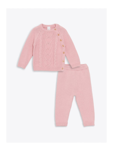 LC Waikiki Crew Neck Long Sleeve Patterned Baby Girl Cardigan and Sweatpants 2-Piece Set