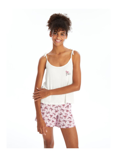 LC Waikiki U-Neck Printed Strappy Women's Pajama Set with Shorts