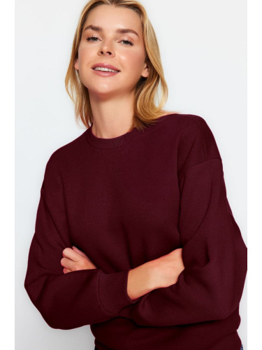 Trendyol Claret Red Thick Polar Fleece Regular/Normal Pattern Crew Neck Basic Knitted Sweatshirt