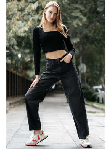 Trendyol Black High Waist Skater Jeans