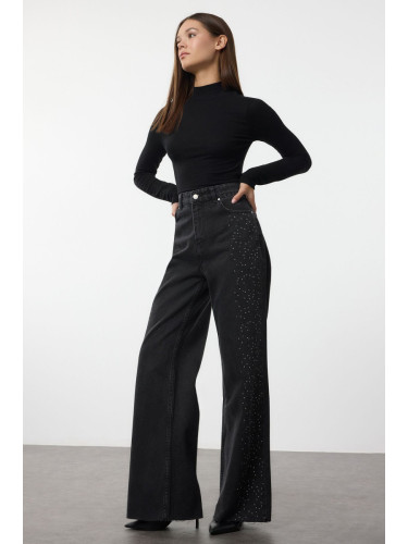 Trendyol Black Stoned High Waist Wide Leg Jeans