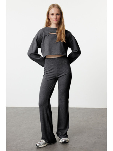 Trendyol Anthracite Wide Leg/Flare High Waist Interlock Flexible Knit Trousers