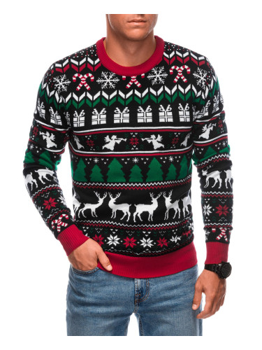 Edoti Men's Norwegian winter sweater with Christmas patterns - black