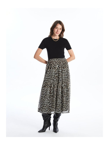 LC Waikiki Lcw Leopard Patterned Women's Skirt with Elastic Waist