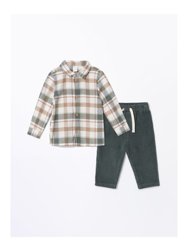 LC Waikiki Long Sleeve Baby Boy Plaid Shirt and Pants 2-Piece Set