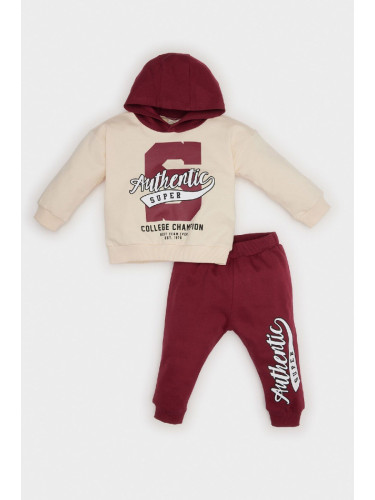 DEFACTO Baby Boy 2-Piece Set Hooded Printed Sweatshirt Elastic Waist Tracksuit Bottoms