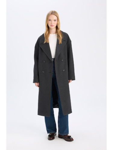 DEFACTO Oversize Wide Mold Jacket Collar Buttoned Long Cashmere Coat