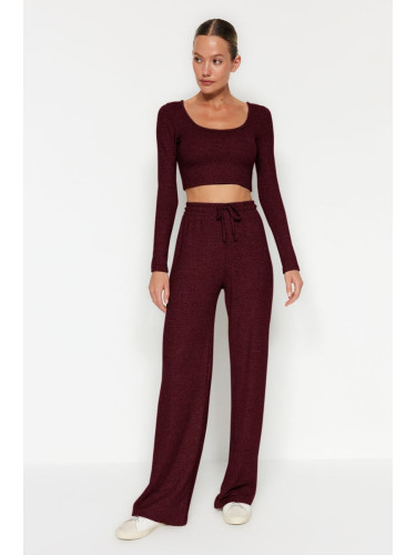 Trendyol Claret Red Soft Crop and Wide Leg/Wide Leg Knitted Bottom Top Set