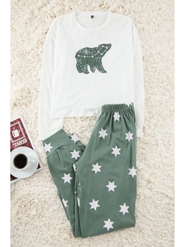 Trendyol Green 100% Cotton Star Patterned Knitted Pajama Set