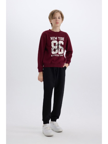 DEFACTO Boy 2-Piece Set Bike Collar Printed Thick Sweatshirt Elastic Waist Tracksuit Bottoms