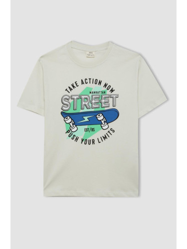 DEFACTO Boy's Crew Neck Printed Short Sleeve T-Shirt