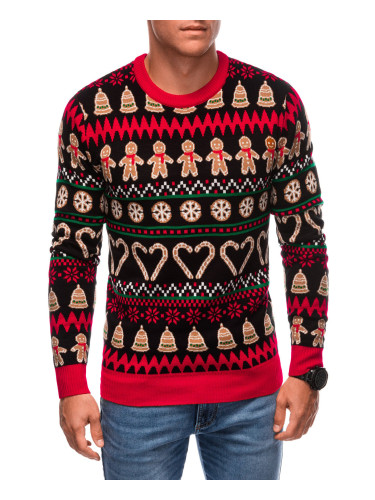 Edoti Men's Christmas Norwegian gingerbread sweater - black and brown