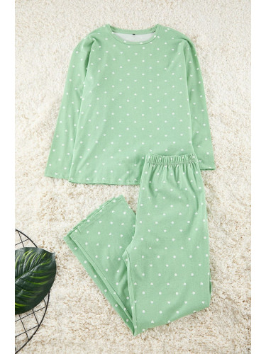 Trendyol Curve Mint Heart and Polka Dot Patterned Knitted Pajama Set