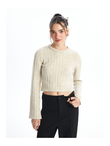 LC Waikiki LCW Crew Neck Plain Long Sleeve Crop Women's Knitwear Sweater