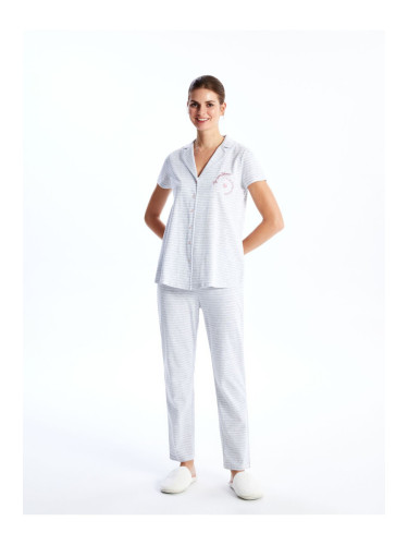 LC Waikiki Shirt Collar Striped Short Sleeve Maternity Pajama Set