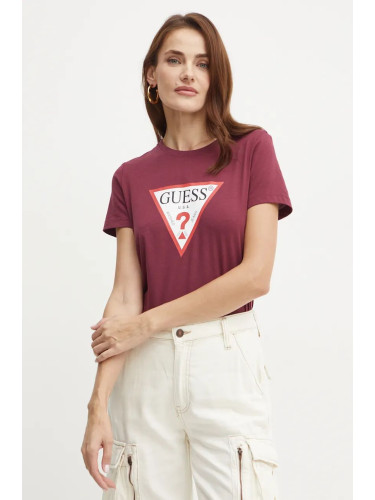 Памучна тениска Guess в бордо