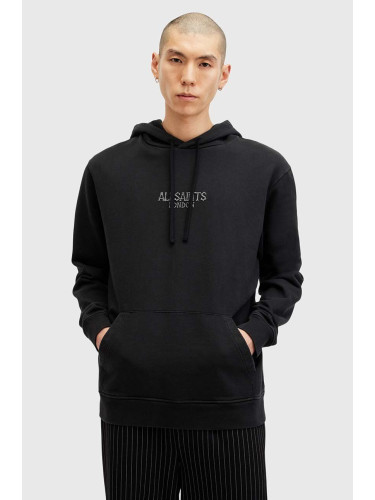 Памучен суичър AllSaints BONES OTH HOODY в черно с качулка с изчистен дизайн M005NB