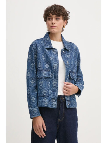 Дънково яке Pepe Jeans LOA JACQUARD в синьо преходен модел с уголемена кройка PL402483