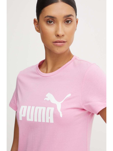 Детска памучна тениска Puma в розово