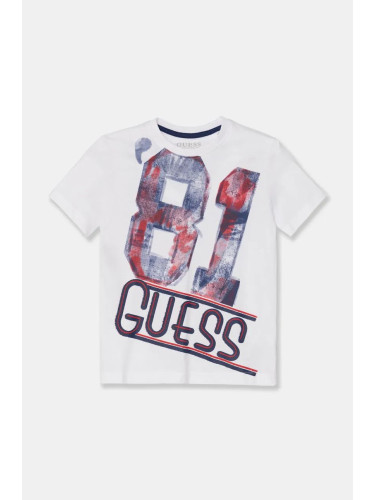 Детска памучна тениска Guess в бяло с принт L4BI16 I3Z14