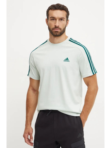 Памучна тениска adidas Essentials в зелено с десен IX0156