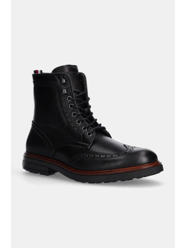 Кожени обувки Tommy Hilfiger HILFIGER WARM LTH BROGUE BOOT в черно FM0FM05195