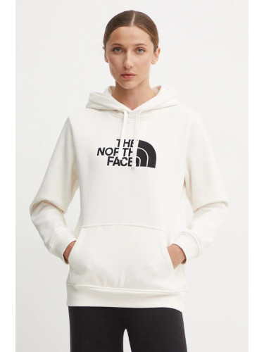 Суичър The North Face Drew Peak Pullover Hoodie в бежово с качулка с апликация NF0A89EHQLI1