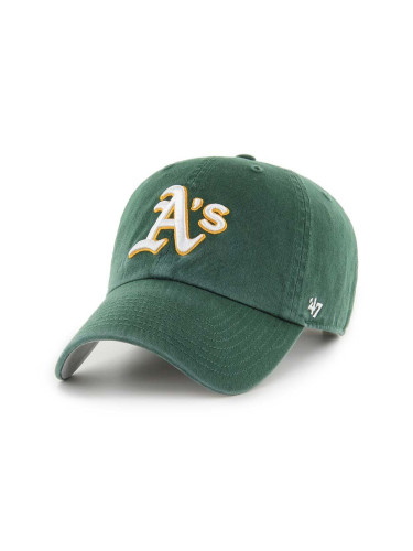 Памучна шапка с козирка 47 brand MLB Oakland Athletics в зелено с апликация BCPTN-DBLUN18GWS-DG08