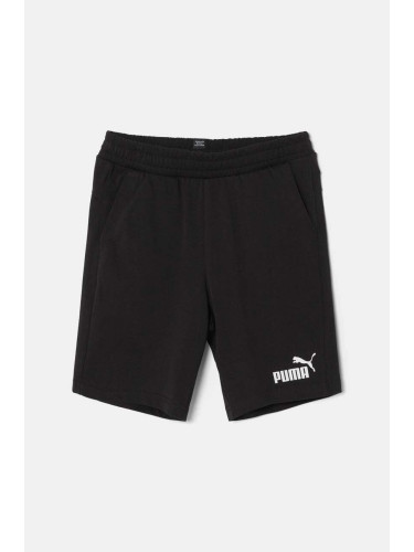 Детски памучен къс панталон Puma ESS Jersey Shorts в черно с принт с регулируема талия 586971