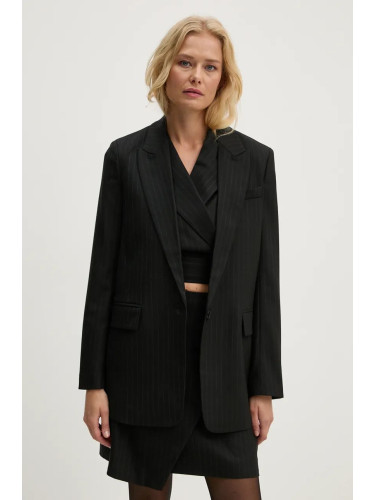 Сако с вълна Bruuns Bazaar BillBBFrida blazer в черно с едно копче с десен BBW4105