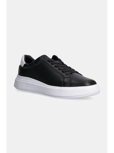 Кожени маратонки Calvin Klein LOW TOP LACE UP LTH в черно HM0HM01016