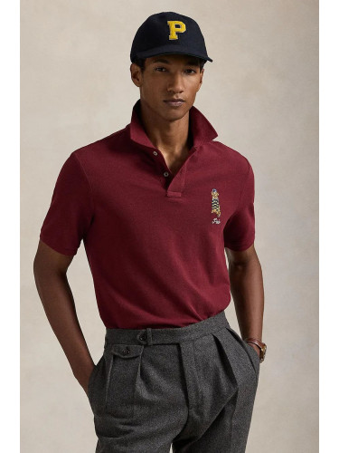 Памучна тениска с яка Polo Ralph Lauren в бордо с апликация 710953336