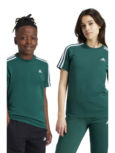 Детска памучна тениска adidas U 3S TEE в зелено с апликация JF8744