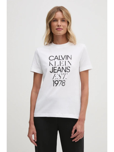 Памучна тениска Calvin Klein Jeans в бяло J20J224910