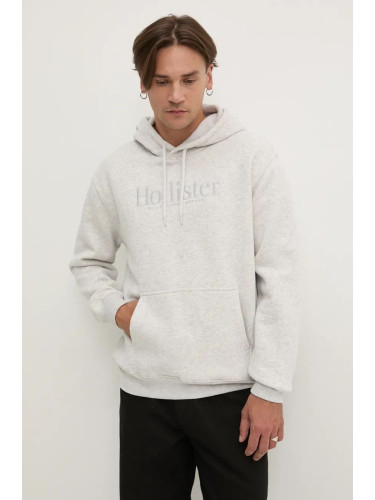 Суичър Hollister Co. в сиво с качулка с меланжов десен KI322-4140