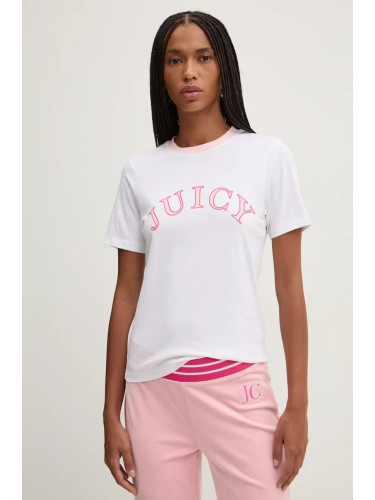 Памучна тениска Juicy Couture GIRLFRIEND TEE в бяло JCSCT224414