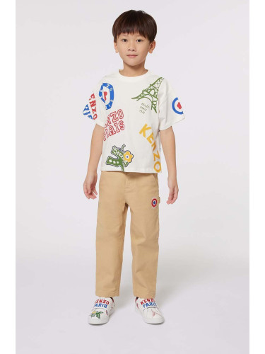 Детска памучна тениска Kenzo Kids в бяло с принт K60758