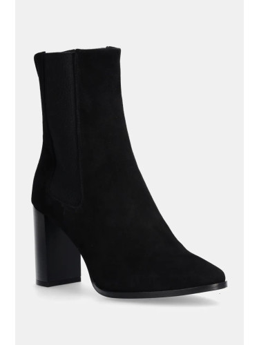 Боти челси от набук Calvin Klein HEEL CHELSEA BOOT 85 SUE в черно с дебел ток HW0HW02192