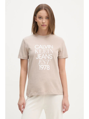 Памучна тениска Calvin Klein Jeans в бежово J20J224910