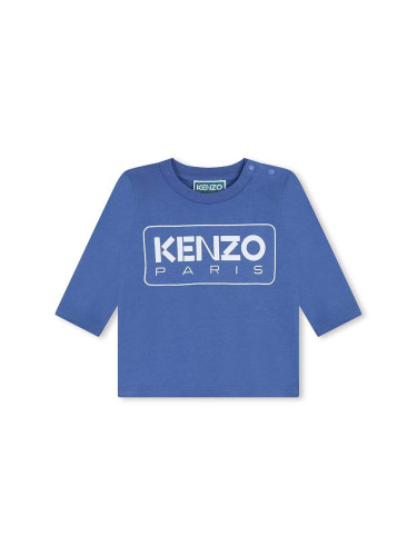 Бебешка памучна блуза с дълъг ръкав Kenzo Kids в синьо с принт K60518