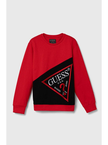 Детски памучен суичър Guess в червено с апликация L4YQ04 KA6R4