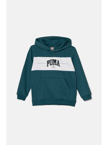 Детски суичър Puma SQUAD Hoodie в зелено с качулка с принт 682775