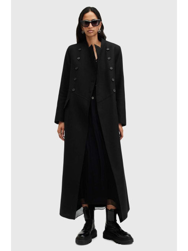 Вълнено палто AllSaints BLAIZE COAT в черно преходен модел с двуредно закопчаване W004OB