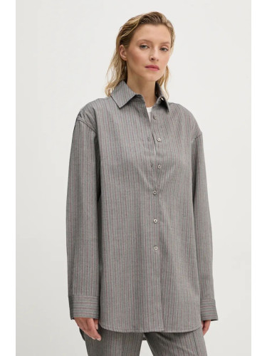 Риза Remain Herringbone Overshirt дамска в сиво със свободна кройка с класическа яка 5018743038