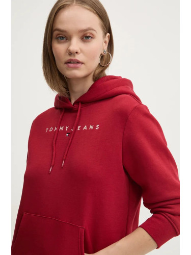 Суичър Tommy Jeans в бордо с качулка с апликация