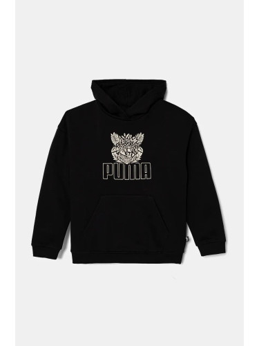 Детски суичър Puma ESS+ TROPICAT Hoodie в черно с качулка с принт 681827