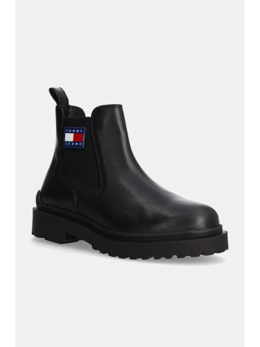 Кожени боти челси Tommy Jeans TJM LEATHER CHELSEA BOOT в черно EM0EM01448