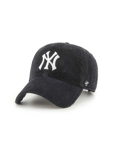 Джинсова шапка с козирка 47 brand MLB New York Yankees в черно с апликация B-THCKC17EWS-BK