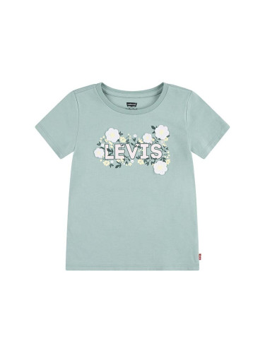 Детска памучна тениска Levi's WILDFLOWERS BATWING TEE в тюркоазено 4EL036