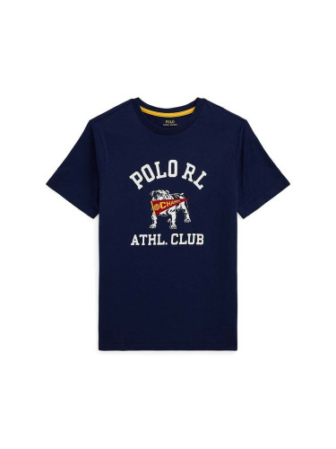 Детска памучна тениска Polo Ralph Lauren в тъмносиньо с принт 323952454001